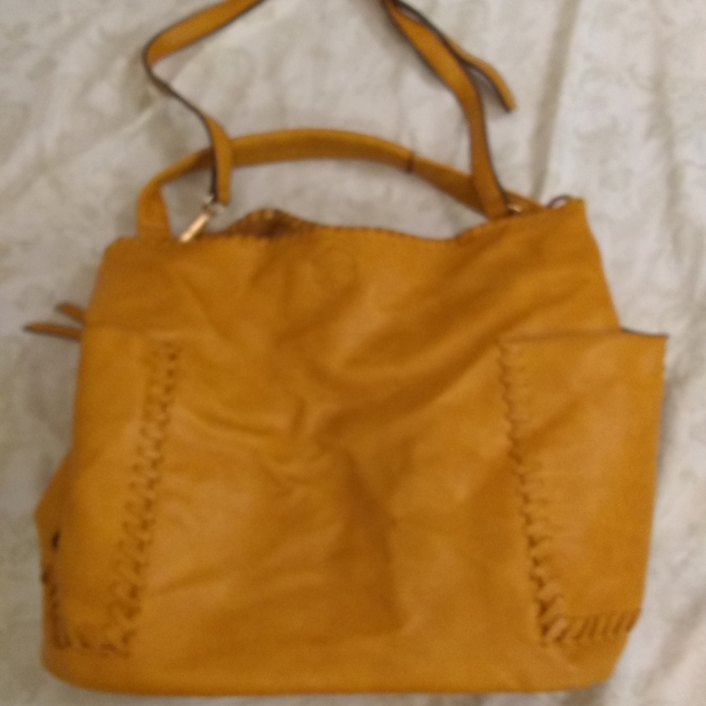Beautiful  Leather Mustard Tote Bag with Braided Side Detail